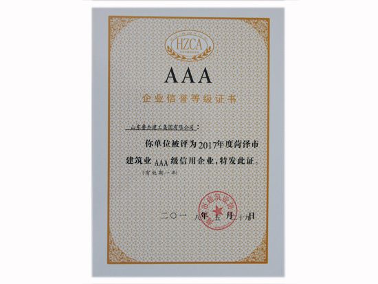 AAA企業(yè)信譽(yù)等級(jí)證書(shū)